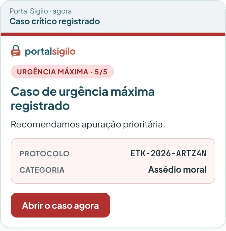 E-mail do Portal Sigilo com selo de urgência máxima 5/5, recomendando apuração prioritária.